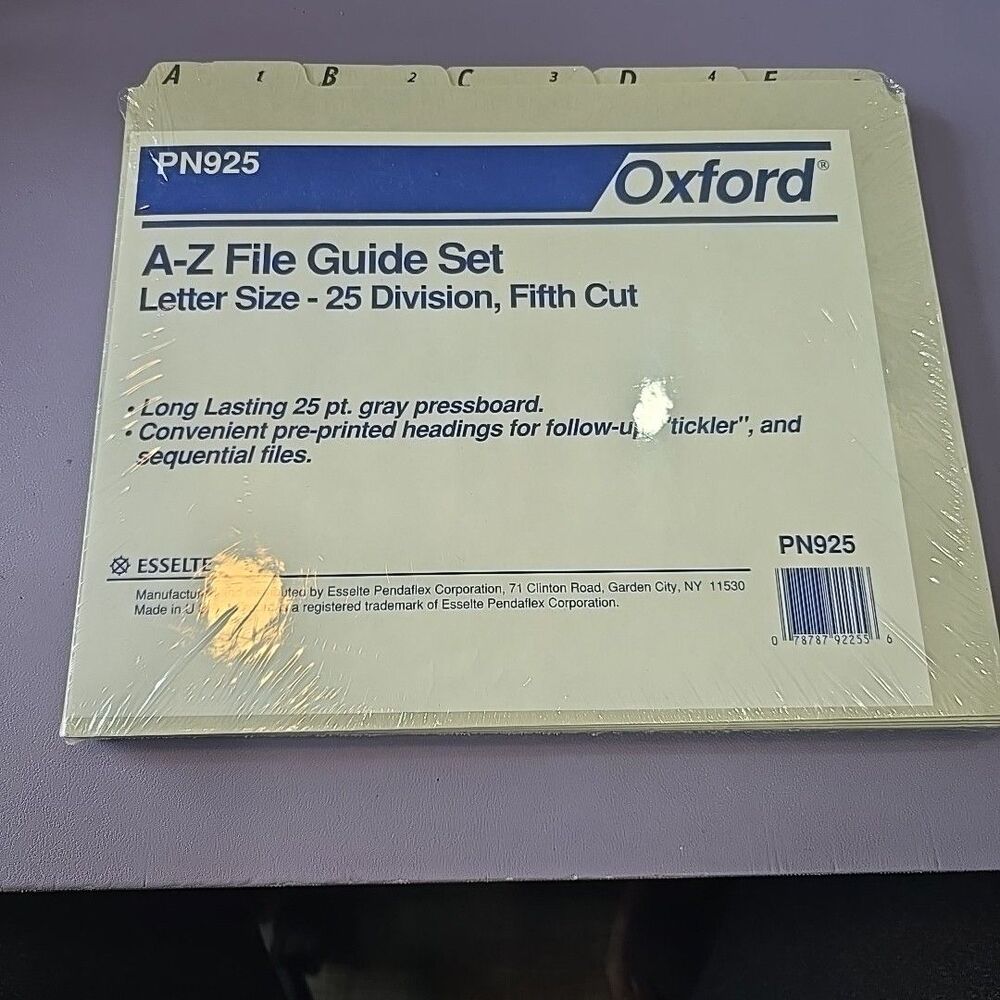Oxford PN925 A-Z File Guide Set 25 Tab Letter Size Pressboard Fifth Cut New Seal